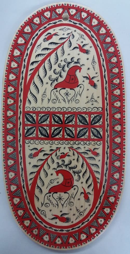 С 362 НХП. Доска. Мезенская роспись. Два оленя.