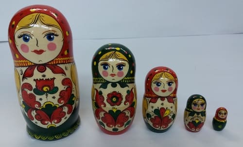 Р 430 Матрешка 5-местная. Пермогорская роспись 1.