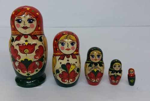 Р 430 Матрешка 5-местная. Пермогорская роспись 2.