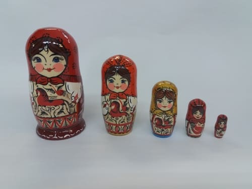 Р 430 Матрешка 5-местная. Мезенская роспись.