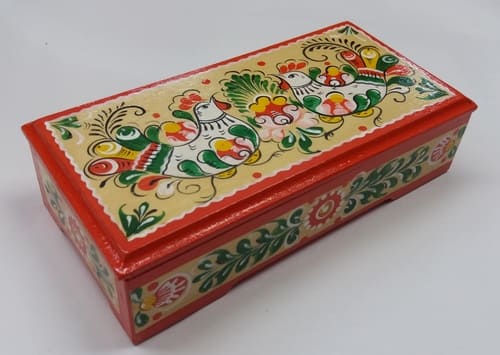 С 485 НХП Шкатулка. Онежская роспись. Курочки.
