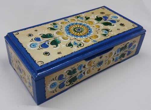 С 695 НХП. Шкатулка. Шенкурская роспись синяя.
