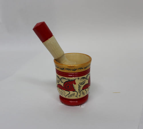 С 552 НХП. Ступка с пестиком. Мезенская роспись